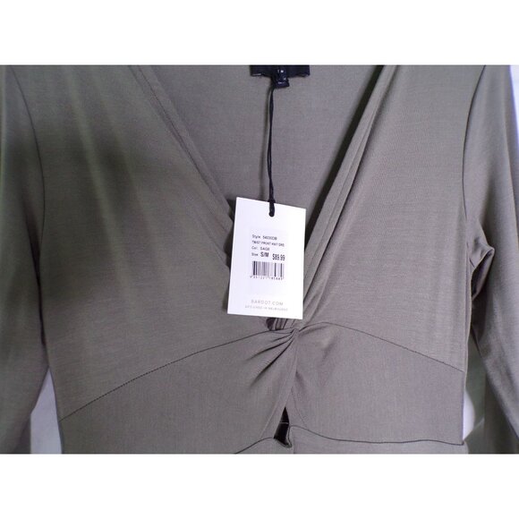 🆕BARDOT Twist Front Cut-Out Stretch Midi Dress Olive Green Small - Picture 10 of 10